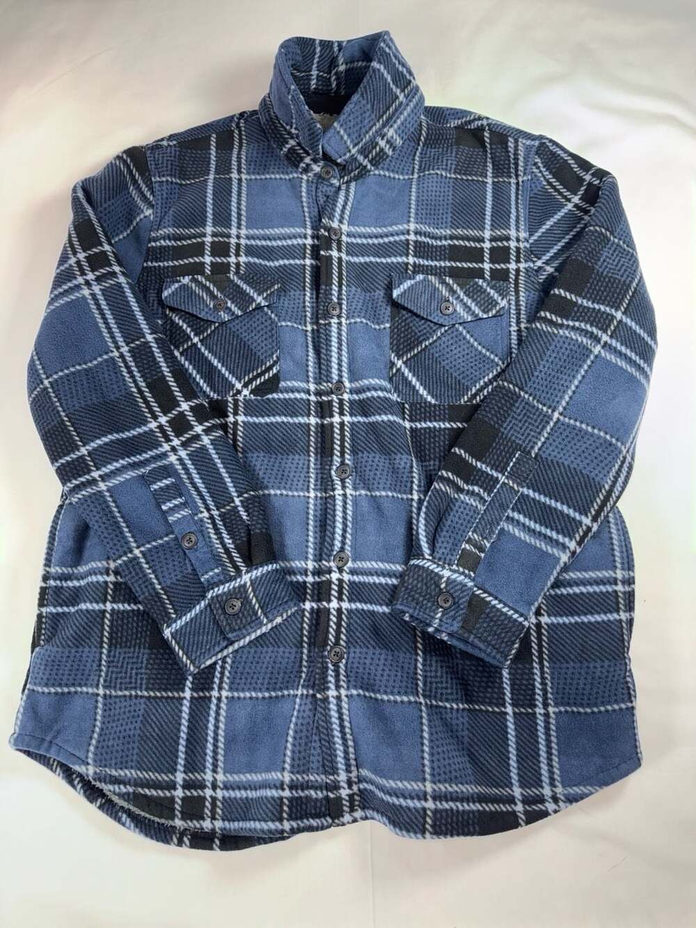 Freedom Foundry Plaid Sherpa Lined Shacket Size XL Blue Black Fleece Jacket
